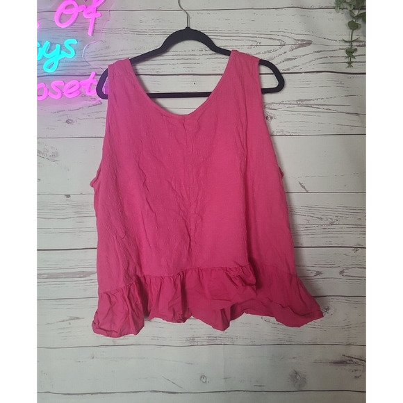 Terra & Sky Hot Pink Knit Tank Guaze Top with Tie Shoulder Womans Plus Size 4X - Picture 3 of 7